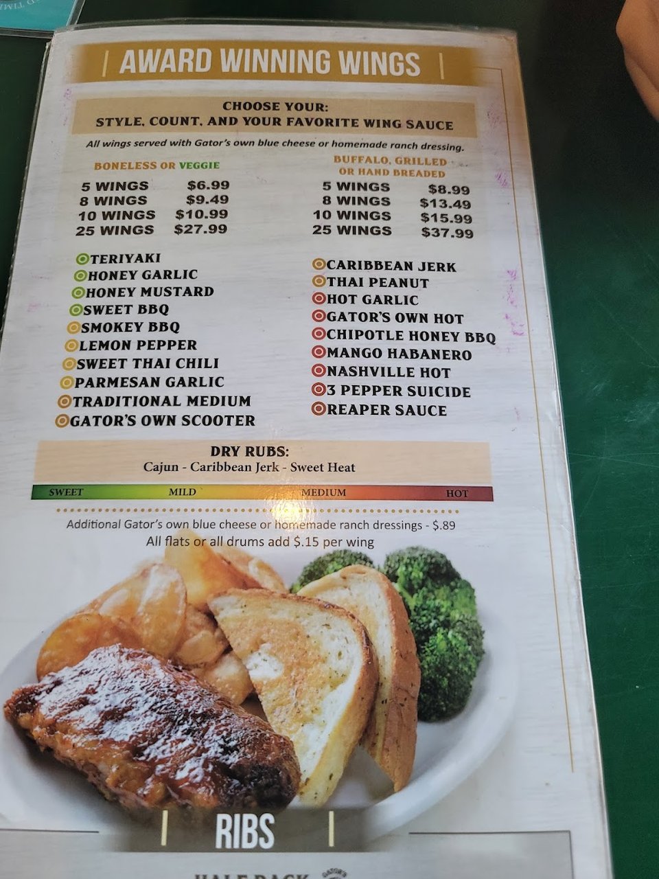 American bar food displayed on a menu.
