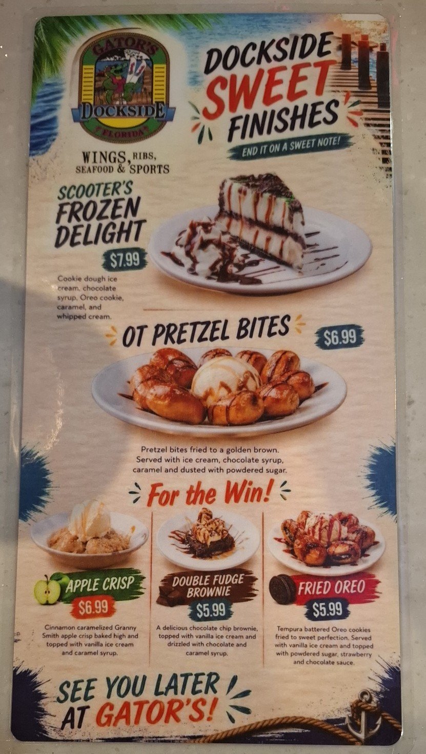 Printed menu with appetizers and chicken wings.